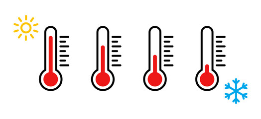 thermometer with sun and snowflake icon set