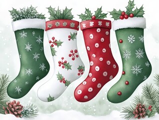 Wall Mural - Classic christmas stockings, festive holiday decorations for seasonal celebrations