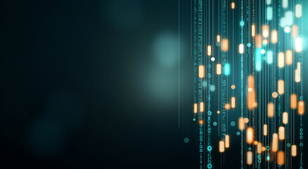 Digital background with glowing binary code and abstract lines