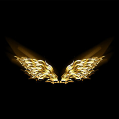 Wall Mural - Gold flame wings logo. Fire wings logo. Gold angle wings illustration