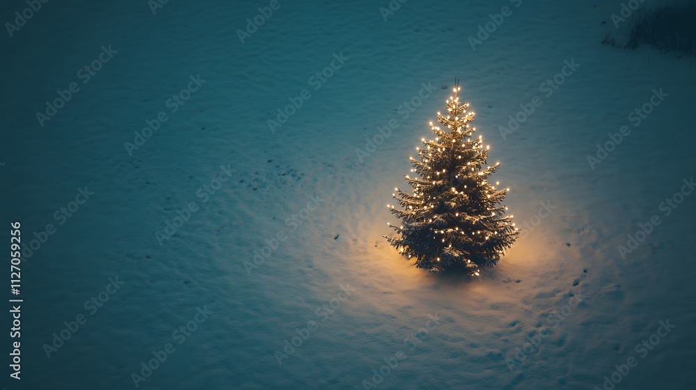 Minimalist Christmas tree with tiny string lights glowing softly ...