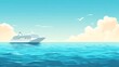© Zoro - Cruise ship sailing on calm ocean under a sunny sky with fluffy clouds and seagulls.