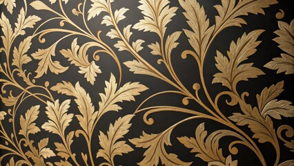 Aufkleber - Intricate gold floral design on a black background, a luxurious and elegant wallpaper pattern.