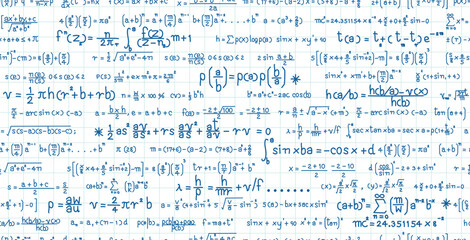 Wall Mural - mathematical analysis and calculation formulas on seamless grid lines.