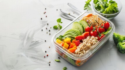 Poster - A healthy lunchbox for work. featuring balanced portions of proteins, grains, and vegetables. promoting nutritious meals on the go. ideal for workplace wellness