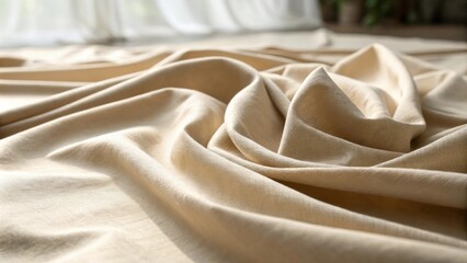 Aufkleber - The Smooth and Delicate Drape of Creamy Linen Fabric Creates a Serene and Gentle Atmosphere