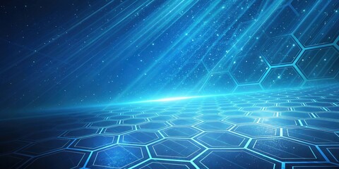 Aufkleber - Abstract Futuristic Hexagon Pattern with Glowing Light Rays and Sparkling Dust