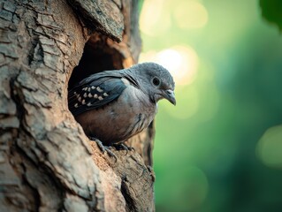 Rare bird perched on tree forest closeup natural habitat eye-level symbolizing beauty and rarity