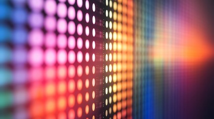 Colorful circular lights, blurred, gradient background.