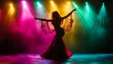 Enthralling Belly Dancer Under Colorful Stage Lights