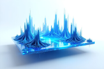 Wall Mural - explore the stunning visuals of a futuristic blue electric landscape on a floating platform isolated
