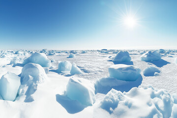 Canvas Print - Vast icy landscape under clear blue sky with sunlight