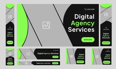 trendy digital agency web set banner design for social media post, startup business web bundle banne