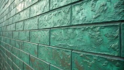Poster - A Close-Up View of a Wall Constructed of Green Brick, Featuring a Rough Texture and Subtle Variations in Color