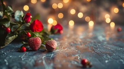 Charming valentine s day border featuring red hearts, roses, and gentle bokeh lights