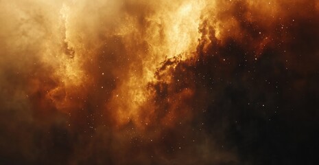 Wall Mural -  Goldener kosmischer Nebel mit funkelnden Sternen,  Golden cosmic nebula with twinkling stars