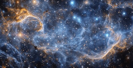 Wall Mural - Sternenreicher Nachthimmel mit goldenen Nebelformationen, Starry night sky with golden nebula formations