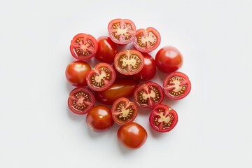 Wall Mural - sliced cherry tomatoes isolated on a white background