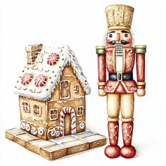 Wall Mural - Gingerbread House and Nutcracker Holiday Clipart