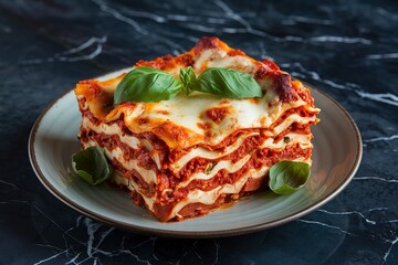 Wall Mural - A delectable slice of lasagna placed on a plate