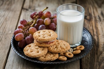 Wall Mural - a healthy morning breakfast with cereal biscuits and grapes