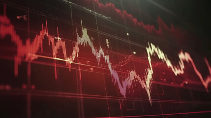 Leinwandbilder - Red stock market chart illustrating decreasing values, signaling a financial crisis and reflecting market volatility and economic downturn