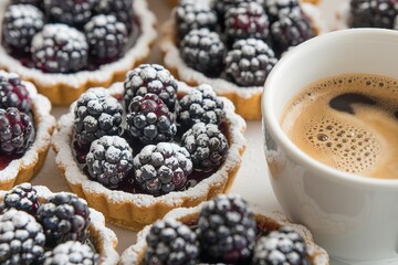 Wall Mural - a white plate with multiple blackberry tartlets