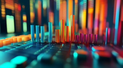 Leinwandbilder - Financial market data analysis with colorful bar graph showing various trading indicators