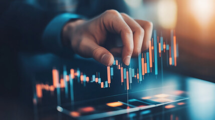 Leinwandbilder - Businessman using interactive screen to analyze financial data, visualizing stock market trends and investment opportunities