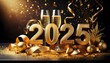 © Louis - Bonne Année 2025 - Carte festive pour la Saint-Sylvestre avec champagne et rubans dorés Generated image