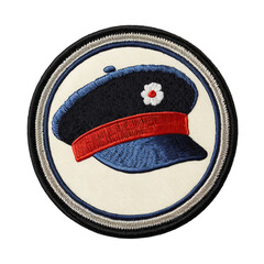 embroidered patch featuring a traditional police cap design with a flower detail on a transparent ba