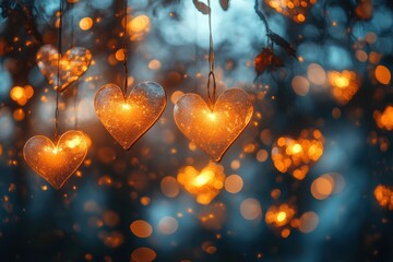 Poster - Light hearts in a bokeh effect with soft focus, blending artistic patterns and subtle highlights.