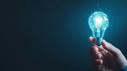 Aufkleber - Hand holding a light bulb made of a network of connections, symbolizing innovation and new ideas