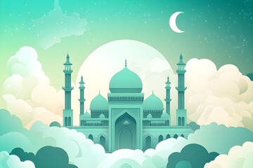 cartoon islamic mosque vector illustration. background for ramadan kareem, mosque, illustration, architecture, religion, design, minaret, landmark, building, travel, heritage, india, spirituality