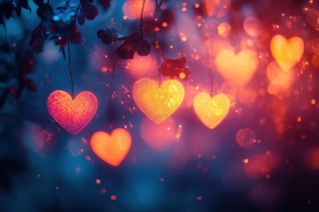 Poster - Modern abstract bokeh with soft heart shapes and dynamic gradient effects, ideal for digital art.