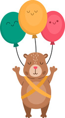 Canvas Print - Vector capybara icon. Cute capibara flying on balloons with closed eyes. Funny happy animal illustration isolated on white background. Comic trendy guinea pig clipart