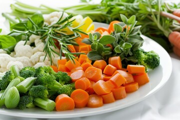 Poster - A serene image of a low-sodium meal. featuring steamed vegetables, lean proteins, and herbs. emphasizing heart health and reduced salt intake. Ideal for heart health blogs