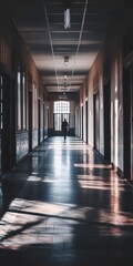 Canvas Print - A person is walking down a hallway