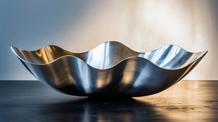 Canvas Print - Modern sculpted metal bowl with wavy design.