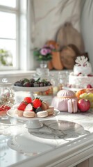 Wall Mural - A sugar-free dessert display. on a contemporary kitchen counter. showcasing the variety and appeal of sugar-free sweets. Ideal for healthy eating blogs