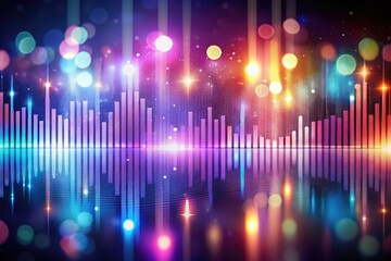futuristic light pulses to the rhythm of minimalist music, visualized by abstract sound wave forms.
