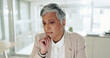 © peopleimages.com - Thinking, confused and mature businesswoman in office with ideas, planning or decision for finance report. Problem solving, brainstorming and financial advisor with stock market investment proposal.