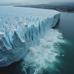 Wall Mural - dramatic scene of a once-mighty glacier melting rapidly, with large chunks of ice breaking off and f