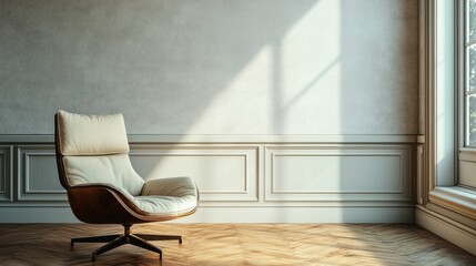 Wall Mural - Vintage chair in modern home interior with natural light highlighting architectural details and elegant design elements.