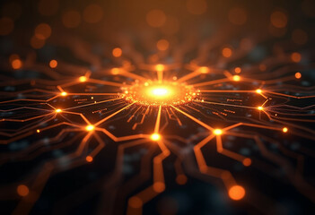 Wall Mural - abstract glowing network, interconnected nodes radiating from central light source. digital technolo
