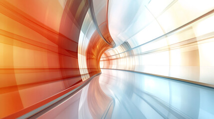 Aufkleber - Smoothly reflecting light, a glass tunnel creates a bright, futuristic corridor, showcasing modern design and innovative architectural elements