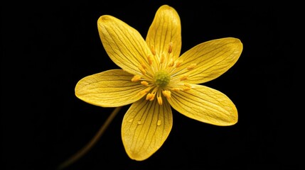 Wall Mural - Vibrant yellow lemon flower isolated on black background showcasing intricate petal details and natural beauty