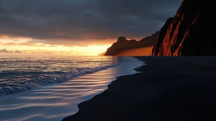 Wall Mural - A beautiful beach with a sunset in the background