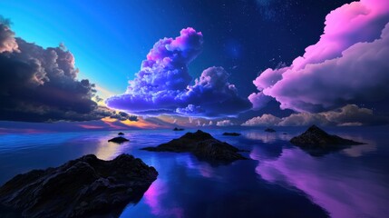 Wall Mural - a beautiful blue sky with a few clouds and a purple moon