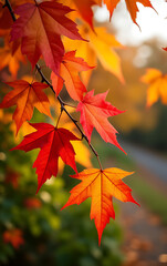 Wall Mural - Vibrant autumn leaves create a colorful backdrop against the natural beauty of the changing seasons scenery outside._00002_